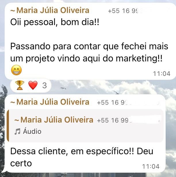 Cliente P1 relatando projeto fechado vindo do marketing
